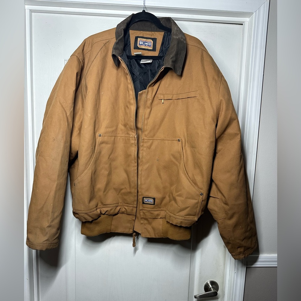 BIG SMITH Canvas Work Jacket Insulated Brown  Khaki Jacket Mens 2X